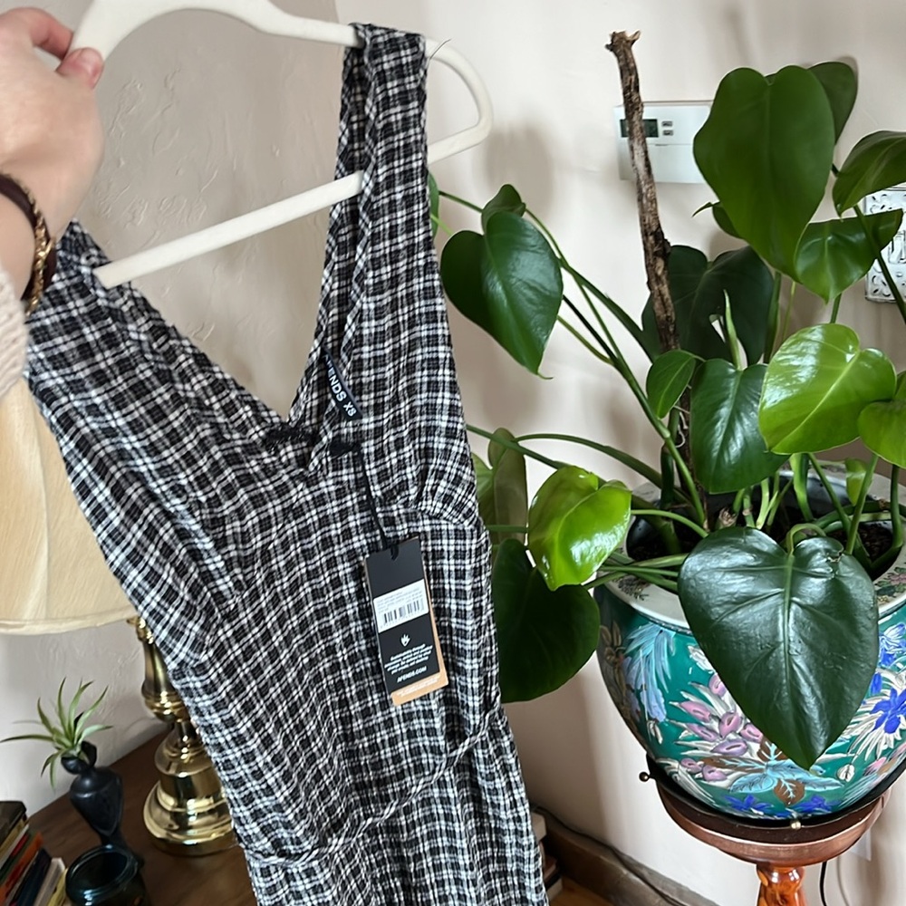 Afends Hemp Seersucker Dress Black Check